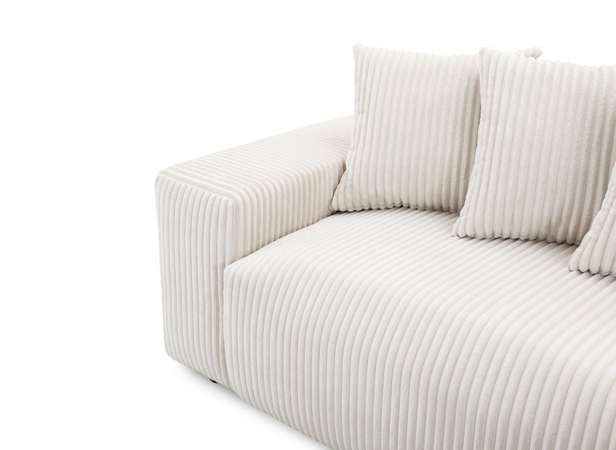 Canapé d'angle réversible convertible avec coffre en velours côtelé épais beige NOELIA - DécoInParis