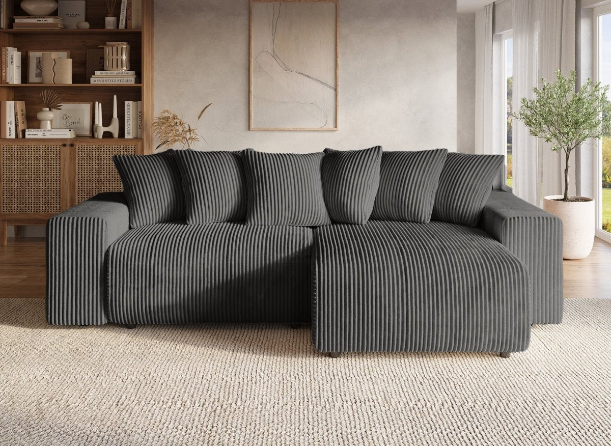Canapé d'angle réversible convertible avec coffre en velours côtelé épais gris NOELIA - DécoInParis
