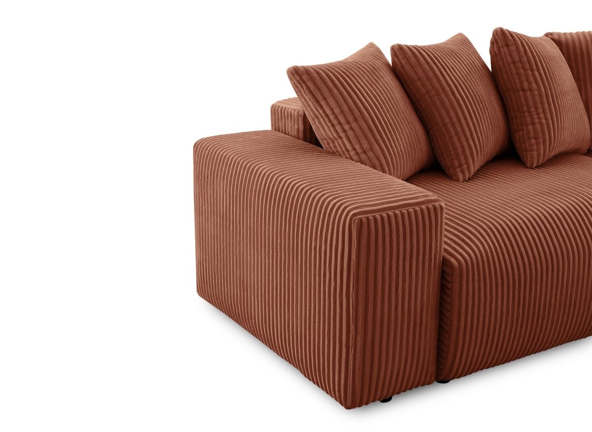 Canapé d'angle réversible convertible avec coffre en velours côtelé épais terracotta NOELIA - DécoInParis