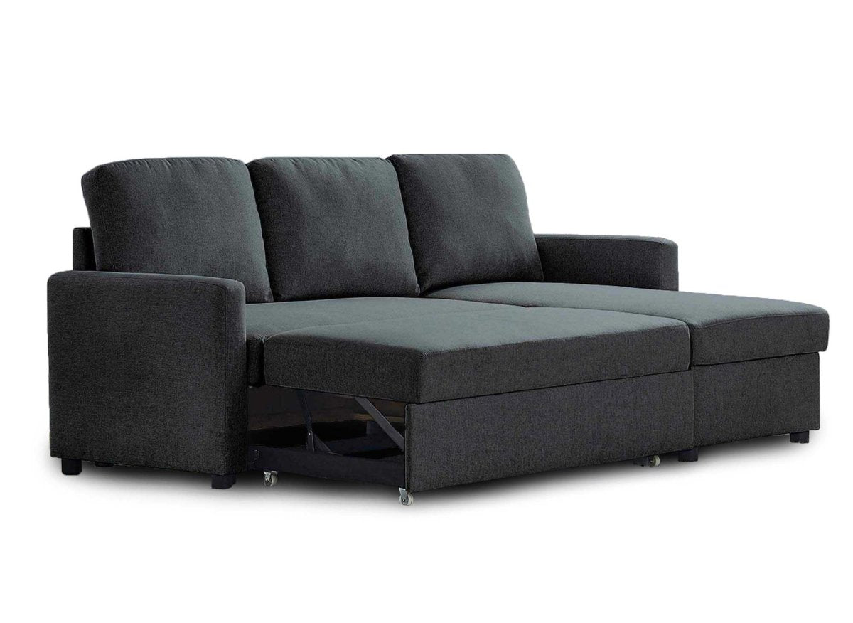 Canapé d'angle réversible convertible coffre de rangement en tissu gris anthracite ADAM - DécoInParis