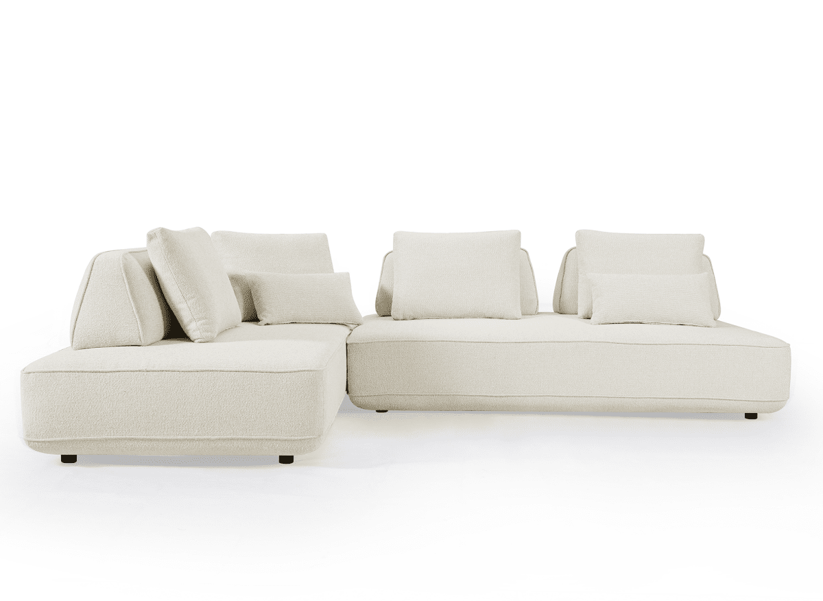 Canapé d'angle réversible en tissu bouclette beige ISAORA - DécoInParis