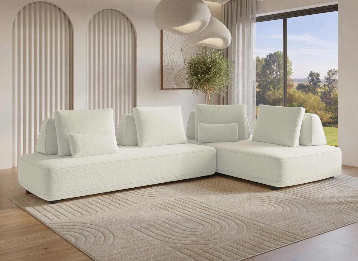 Canapé d'angle réversible en tissu bouclette beige ISAORA - DécoInParis