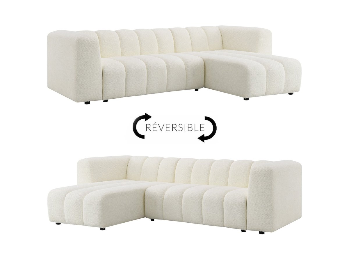 Canapé d'angle réversible en tissu bouclette écru AELIS - DécoInParis