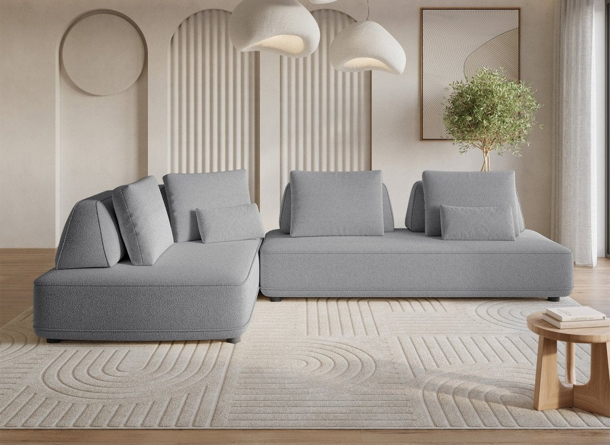 Canapé d'angle réversible en tissu bouclette gris ISAORA - DécoInParis