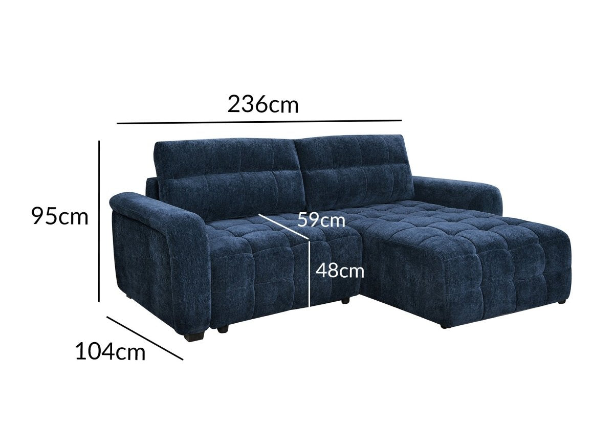 Canapé d'angle réversible et convertible avec coffres en velours tissé bleu LAUREANE - DécoInParis