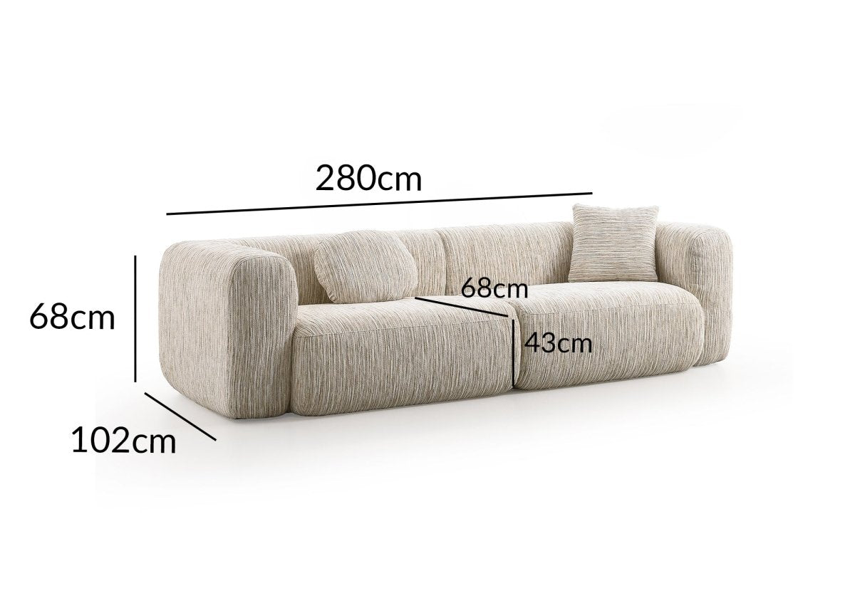 Canapé droit 3 places en velours texturé beige SAMANTHA - DécoInParis