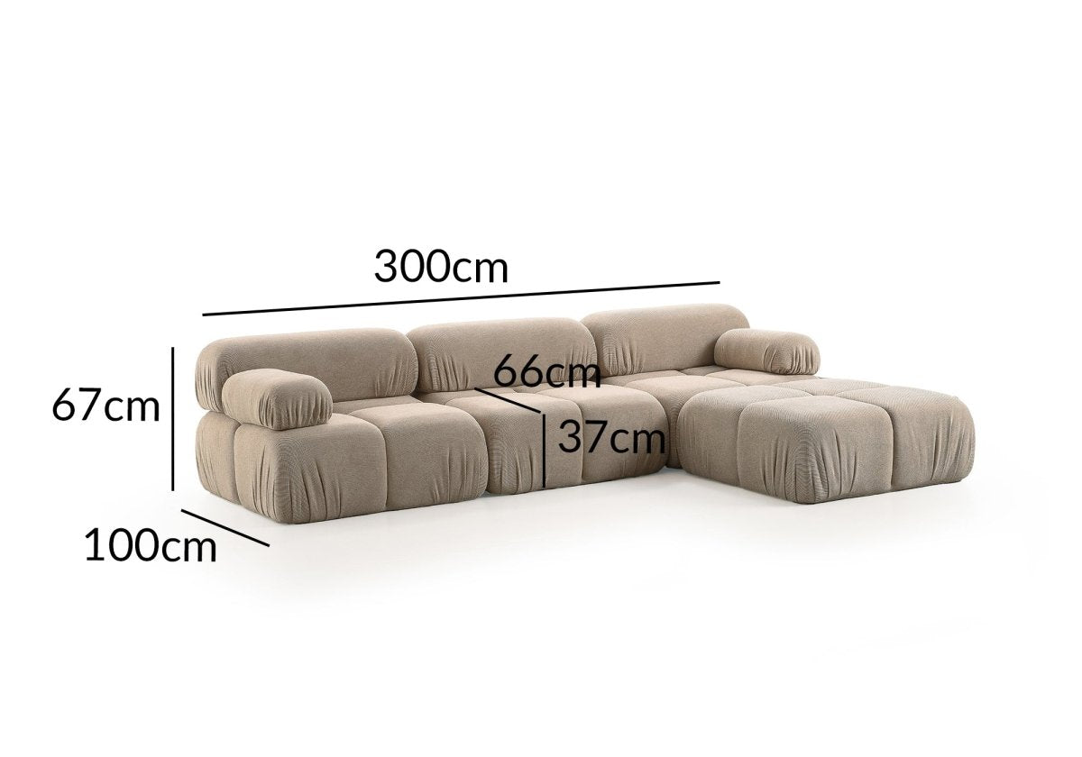 Canapé droit 3 places + pouf en velours texturé taupe SABRINA - DécoInParis