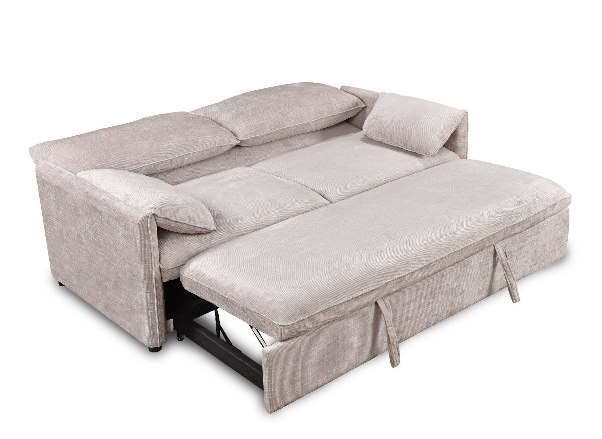 Canapé droit convertible 3 places en velours chiné beige LAMAR - DécoInParis