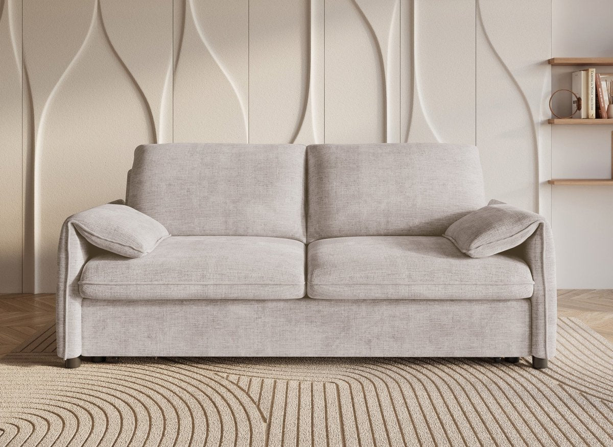 Canapé droit convertible 3 places en velours chiné beige LAMAR - DécoInParis