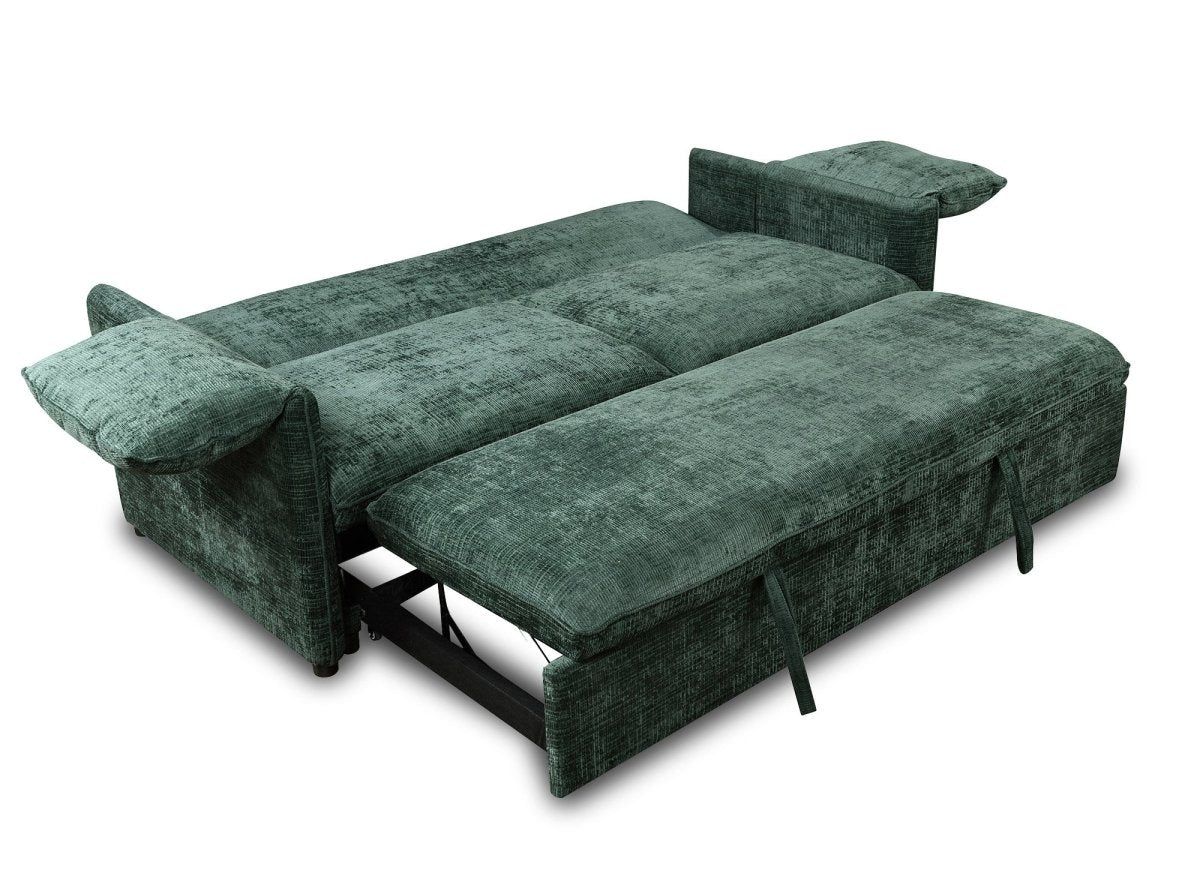 Canapé droit convertible 3 places en velours chiné vert LAMAR - DécoInParis