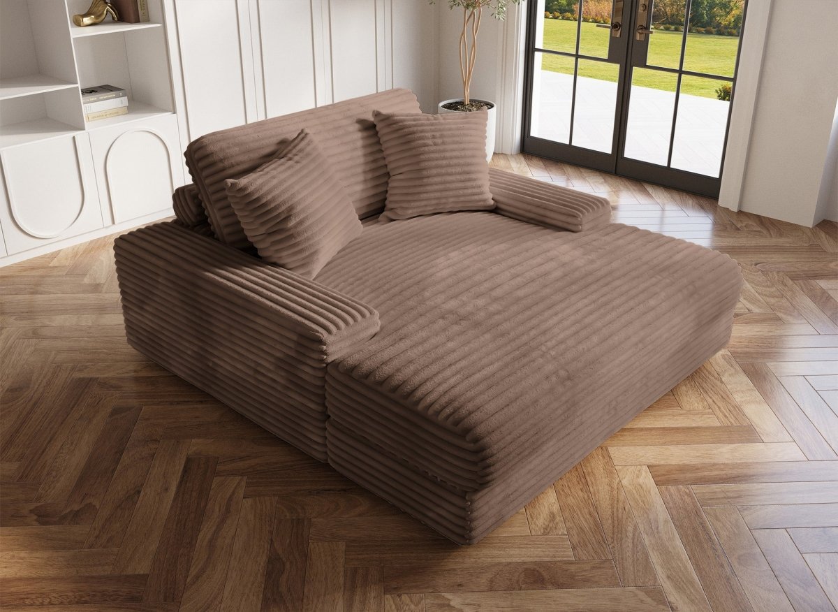 Canapé droit méridienne 1 place en gros côtelé doux taupe DAHO - DécoInParis