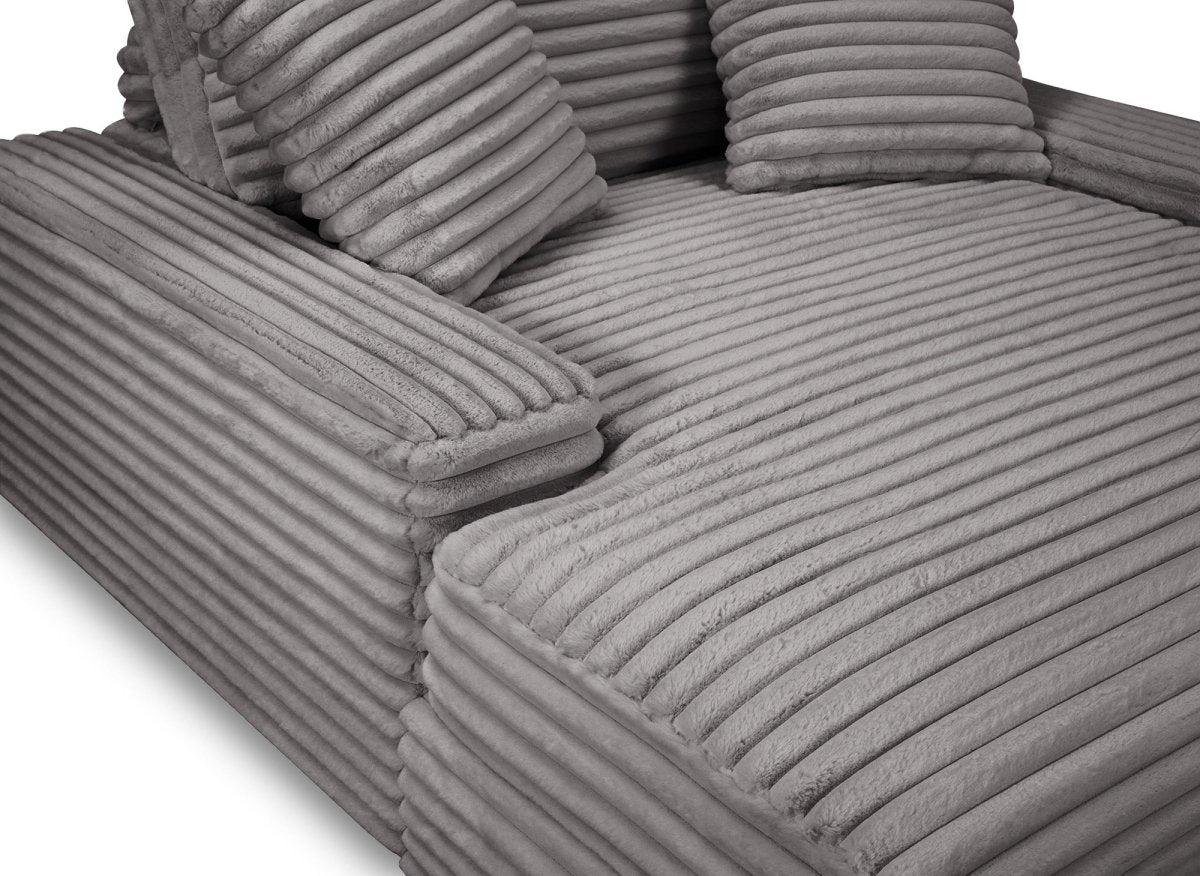 Canapé droit méridienne 1 place en velours gros côtelé gris DAHO - DécoInParis