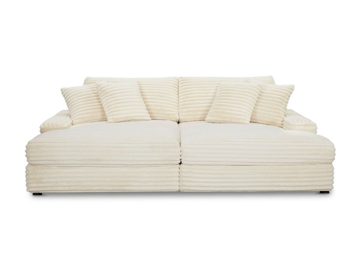 Canapé droit méridienne 2 places en gros côtelé doux beige DAHO - DécoInParis