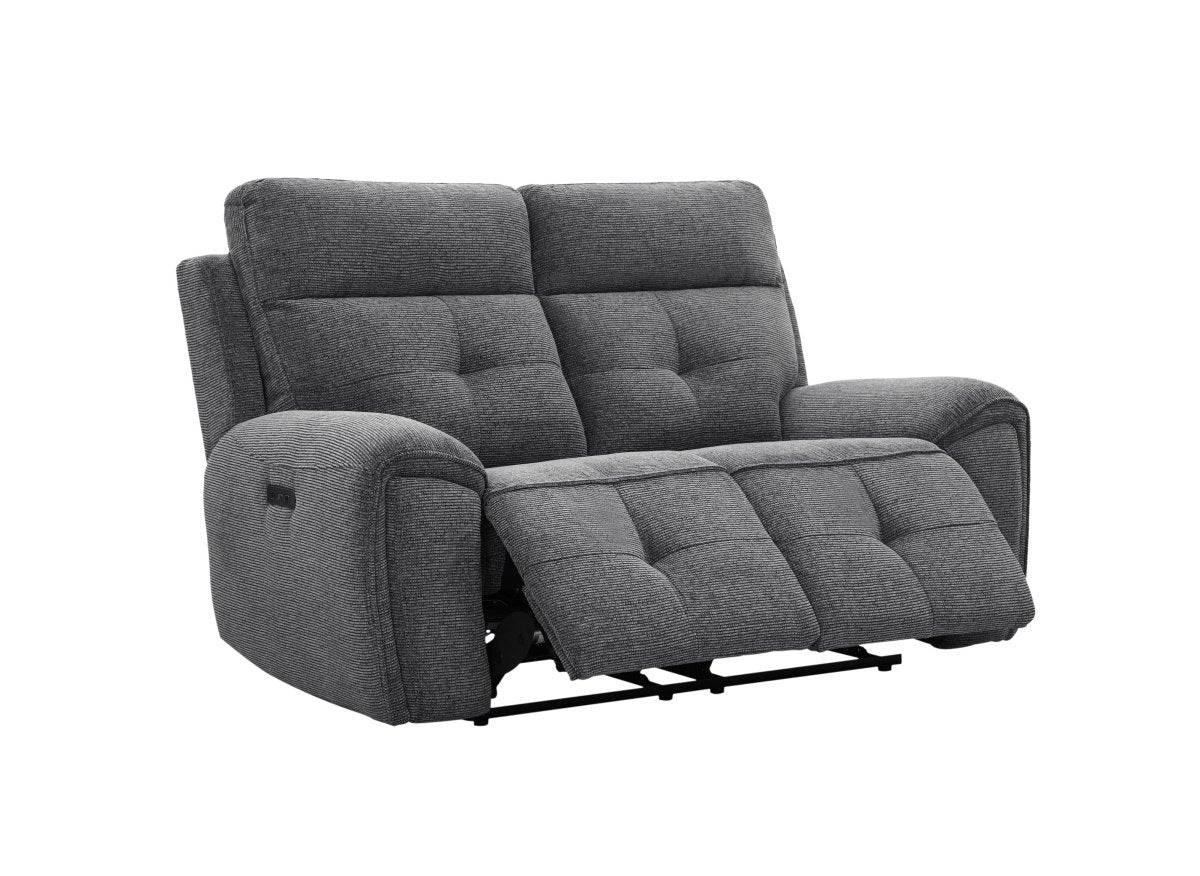 Canapé droit relax électrique 2 places en velours texturé gris PATRICIA - DécoInParis