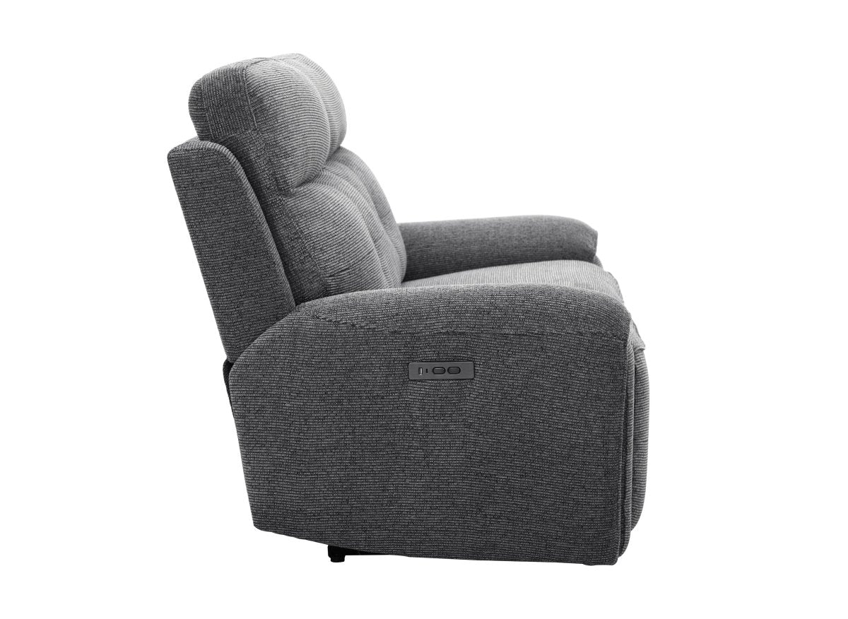 Canapé droit relax électrique 3 places en velours texturé gris PATRICIA - DécoInParis