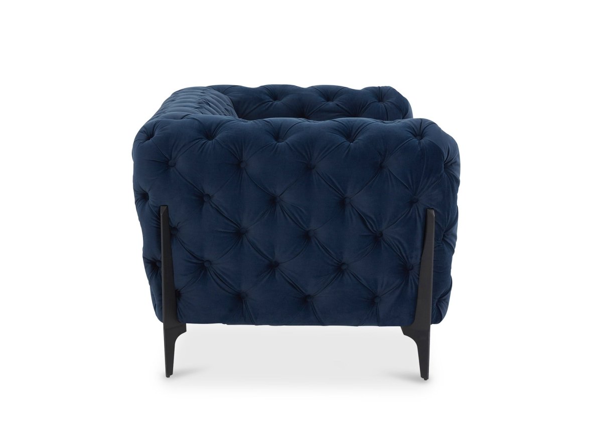 Canapé fixe 2 places capitonné chesterfield velours bleu CARMEN - DécoInParis