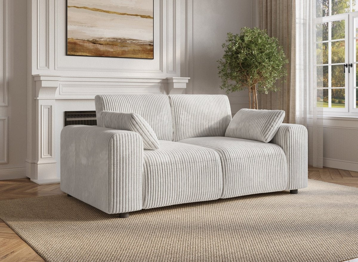 Canapé fixe 2 places en velours côtelé épais beige INAM - DécoInParis