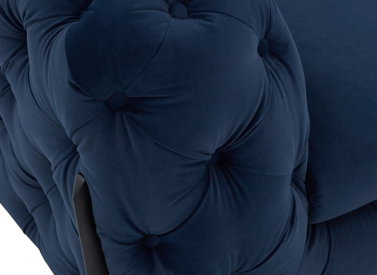 Canapé fixe 3 places capitonné chesterfield velours bleu CARMEN - DécoInParis