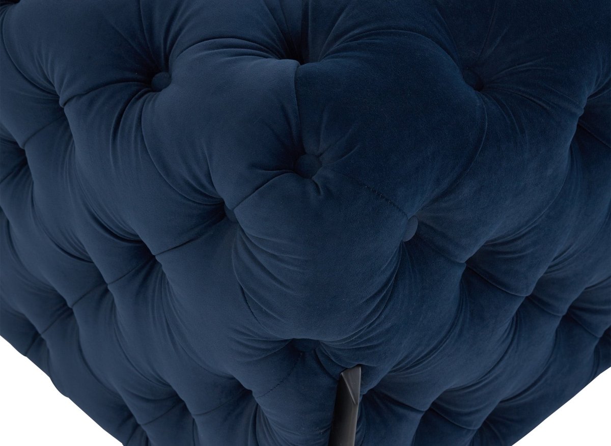 Canapé fixe 3 places capitonné chesterfield velours bleu CARMEN - DécoInParis