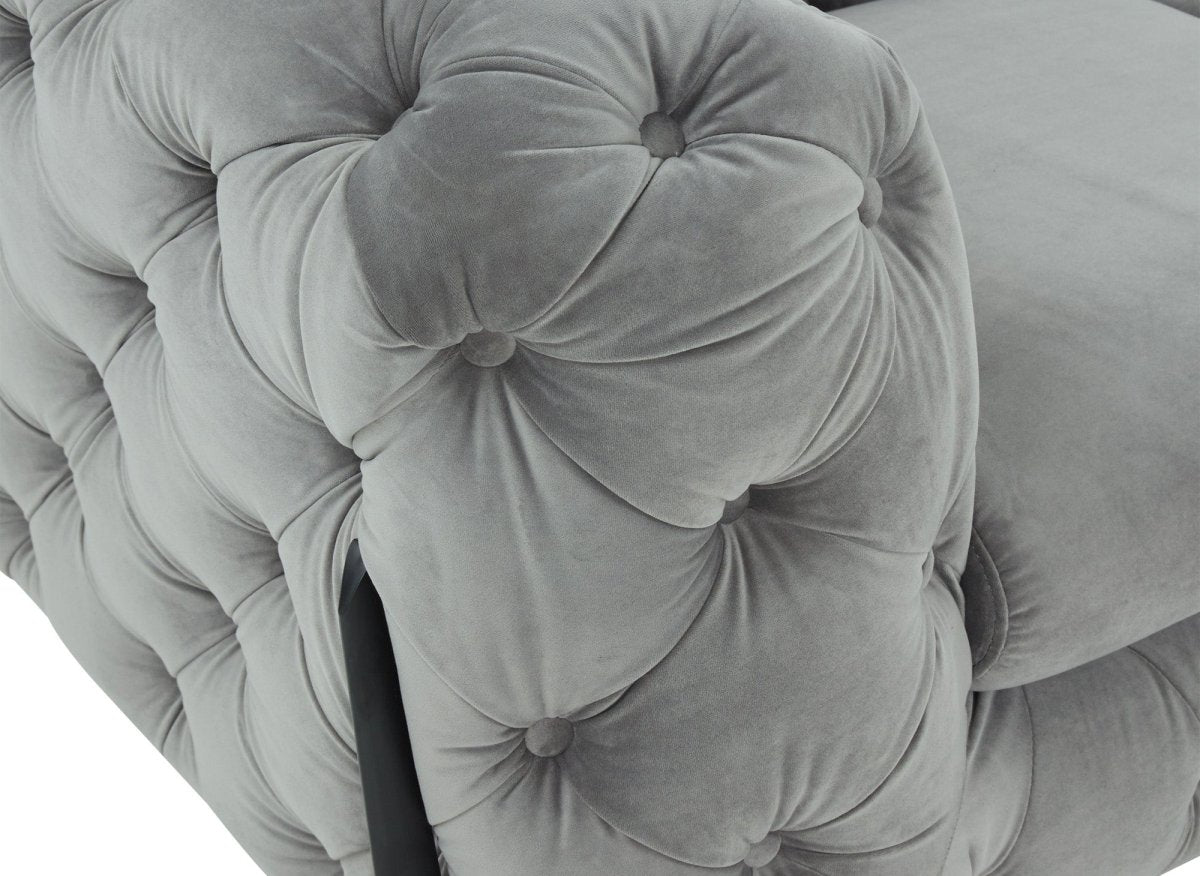 Canapé fixe 3 places capitonné chesterfield velours gris CARMEN - DécoInParis