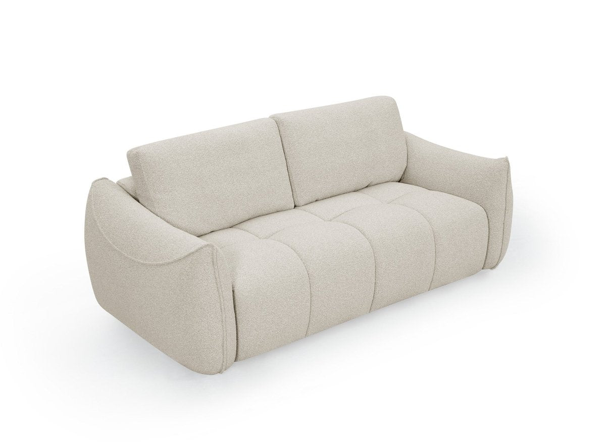 Canapé fixe 3 places en tissu bouclette beige EZRA - DécoInParis