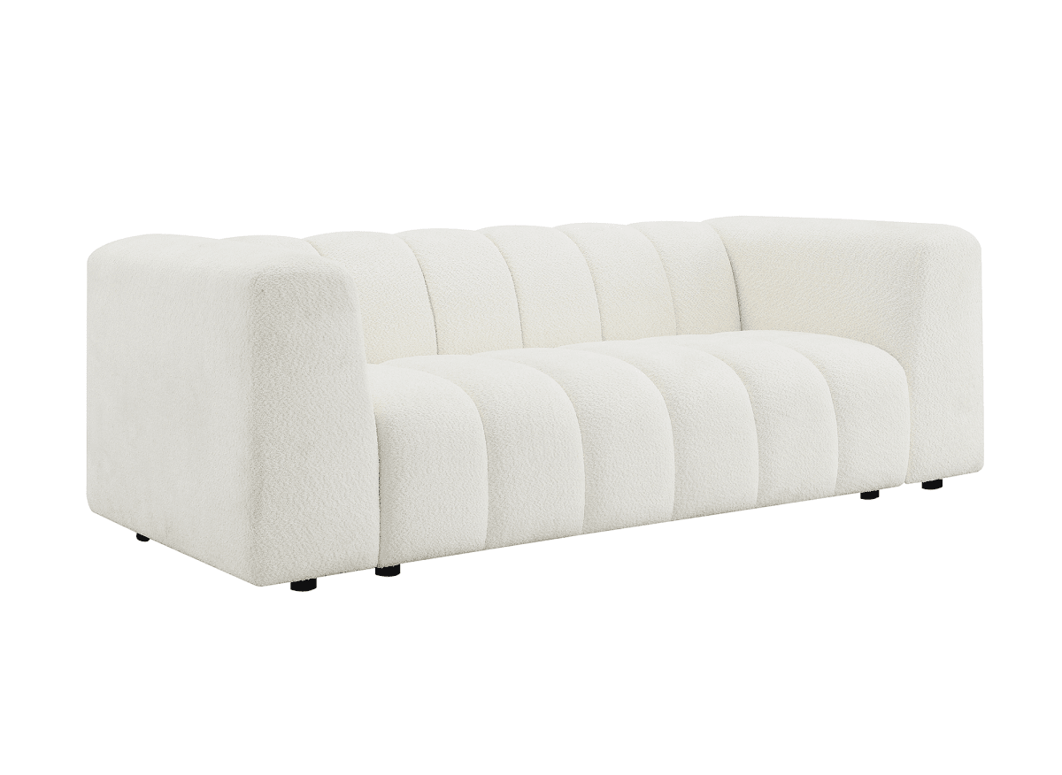Canapé fixe 3 places en tissu bouclette écru AELIS - DécoInParis