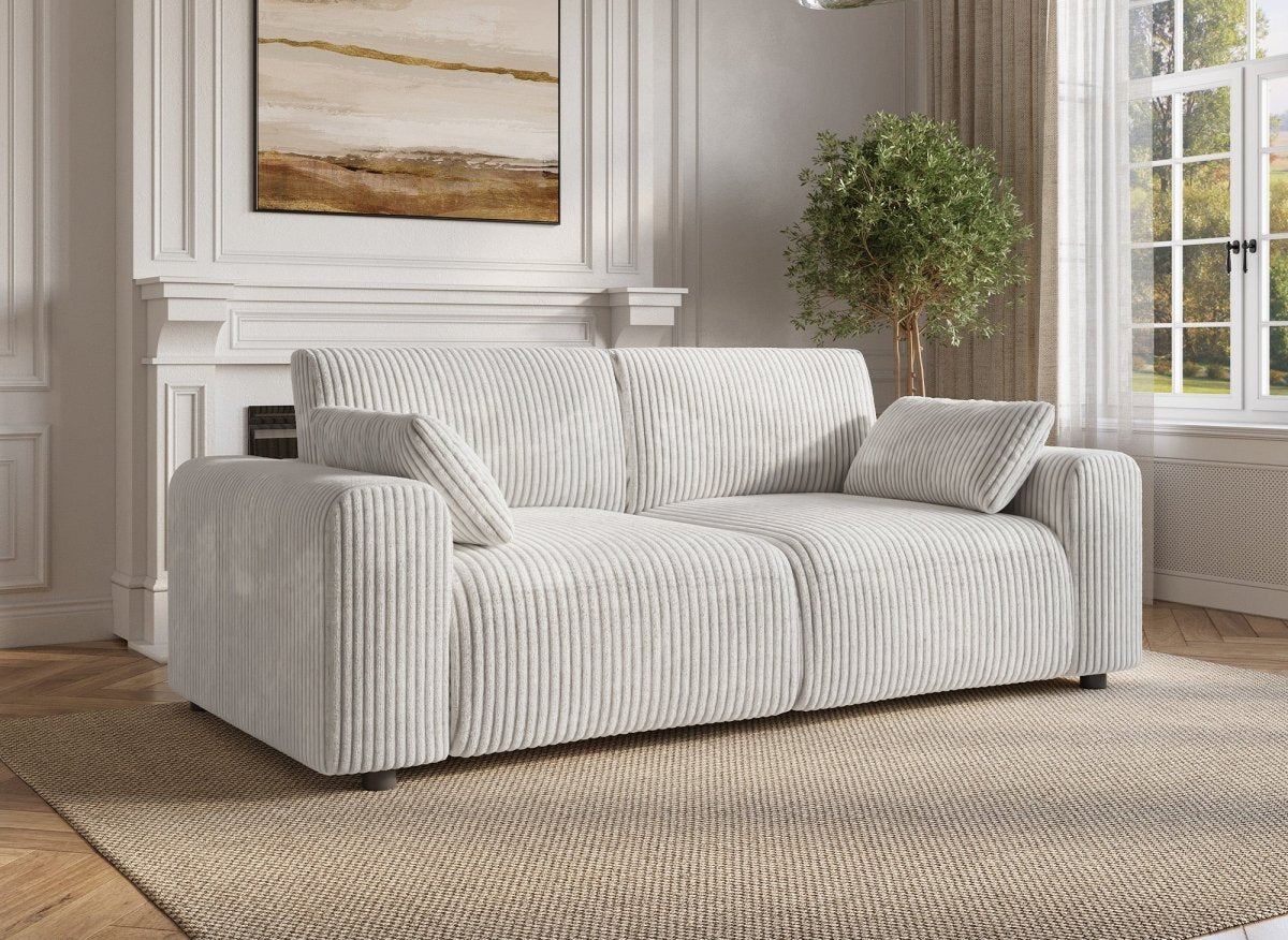 Canapé fixe 3 places en velours côtelé épais beige INAM - DécoInParis