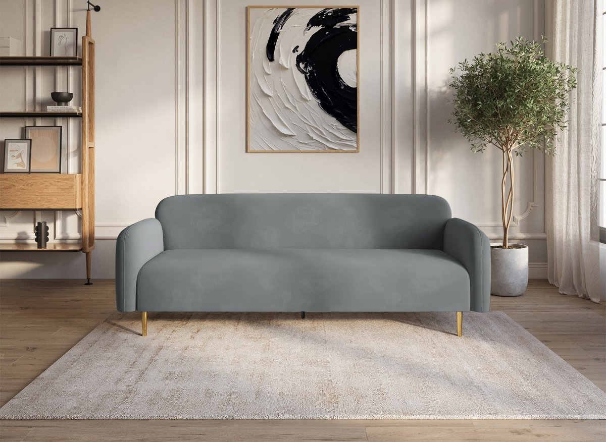 Canapé fixe 3 places en velours gris MARILYNE - DécoInParis