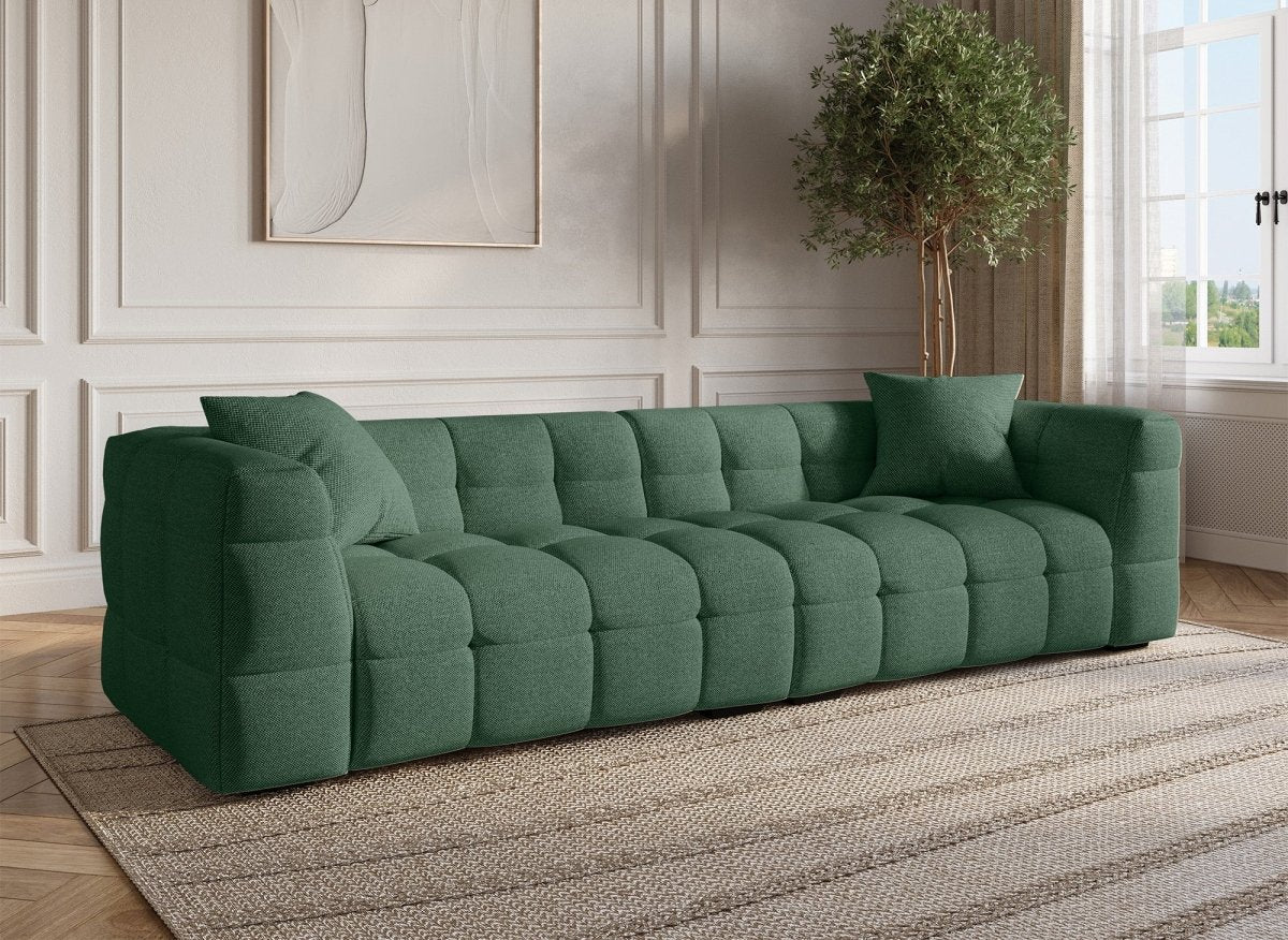Canapé fixe 4 places en tissu vert BELLA - DécoInParis