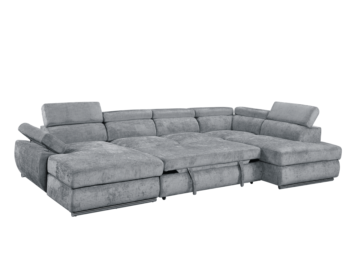 Canapé panoramique convertible avec coffre en velours chiné gris MARIANO - Angle gauche - DécoInParis