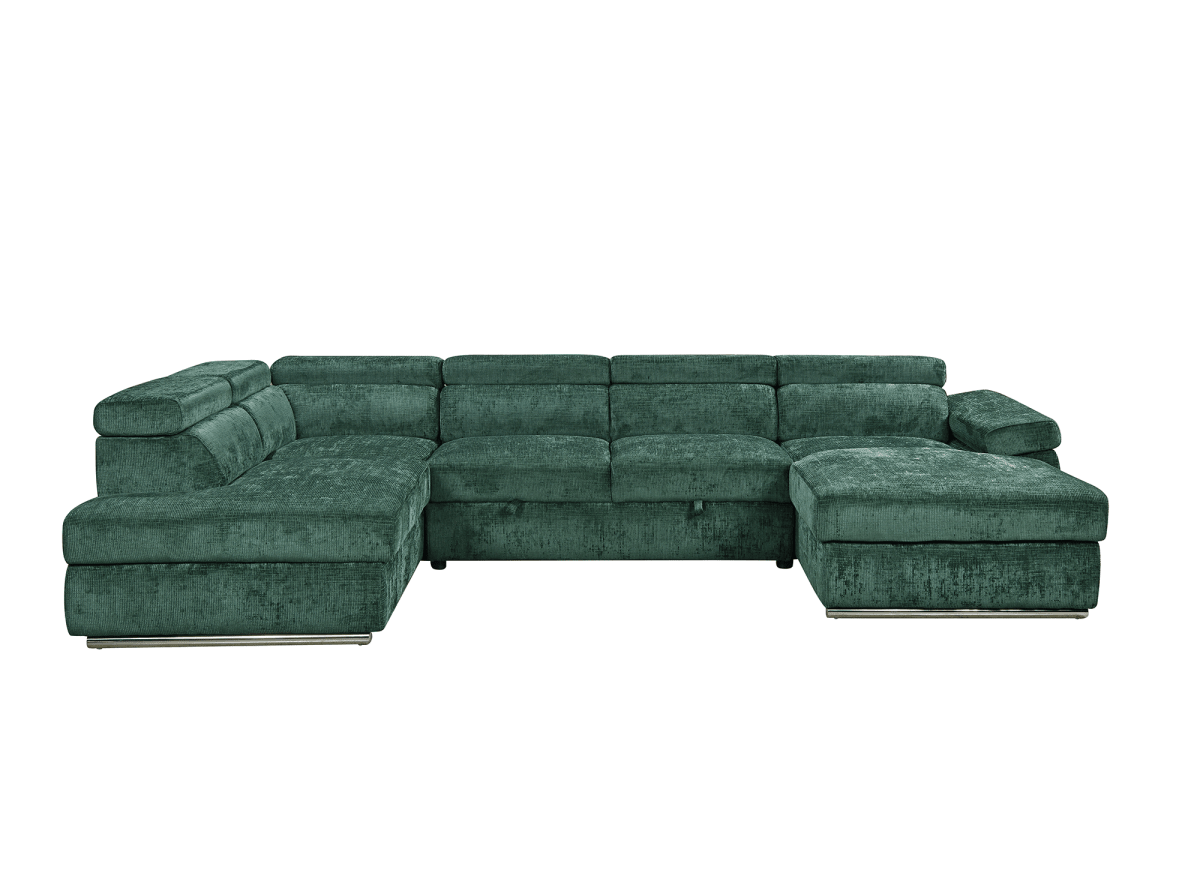 Canapé panoramique convertible avec coffre en velours chiné vert olive MARIANO - Angle droit - DécoInParis