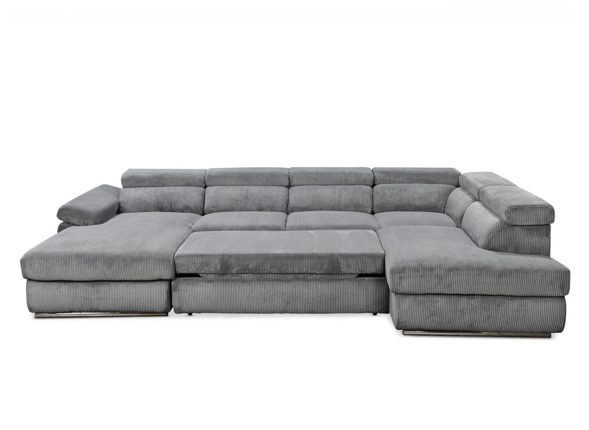 Canapé panoramique convertible avec coffre en velours côtelé épais gris MARIANO - Angle gauche - DécoInParis