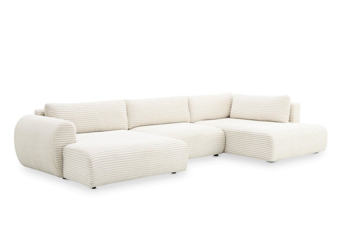 Canapé panoramique convertible avec coffre en velours gros côtelé beige TILDA - Angle droit - DécoInParis