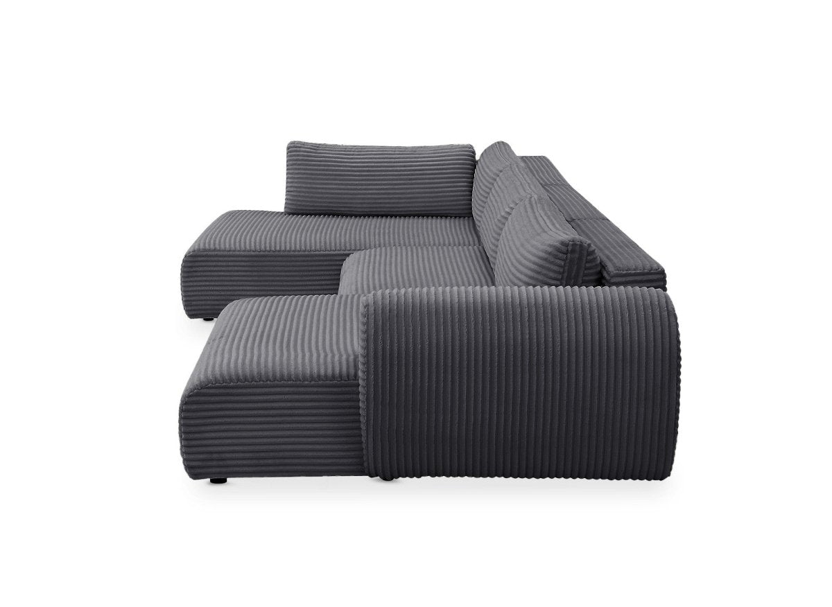 Canapé panoramique convertible avec coffre en velours gros côtelé gris TILDA - Angle gauche - DécoInParis