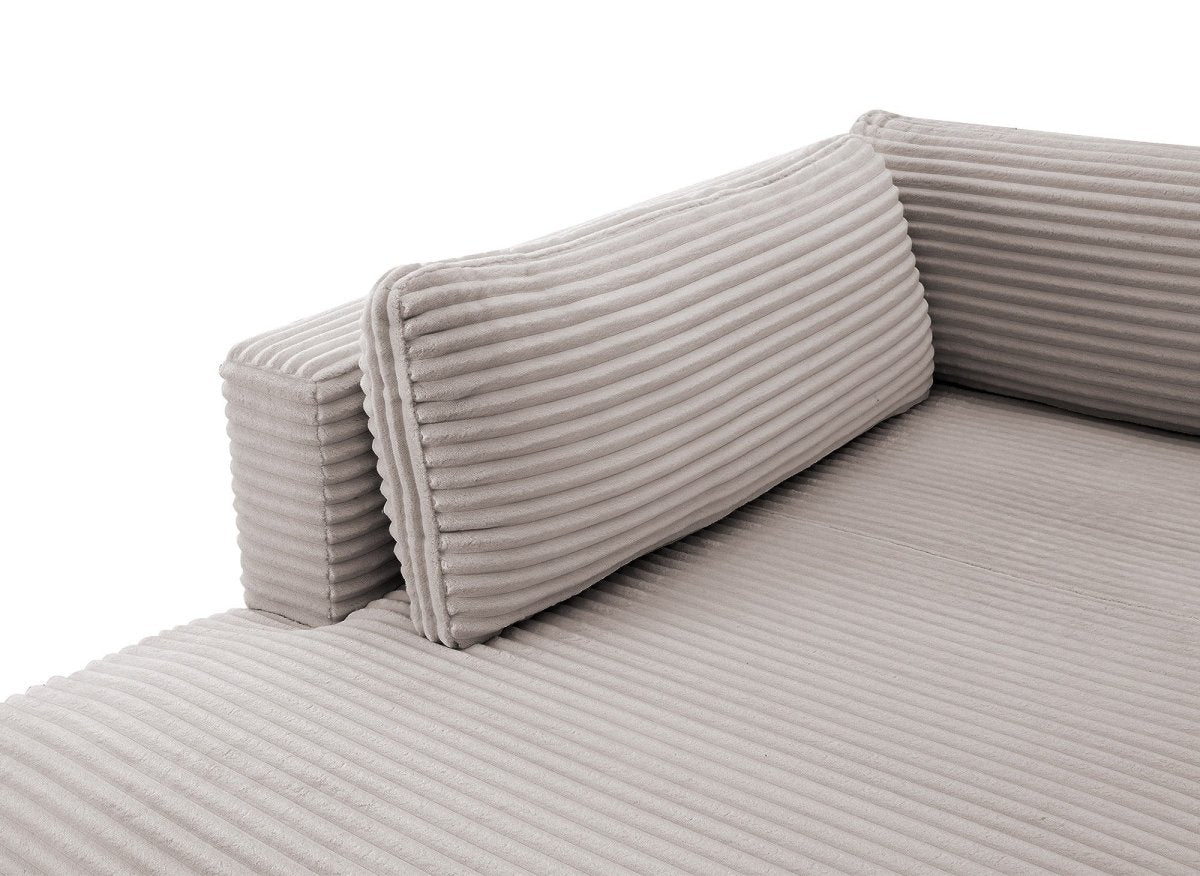 Canapé panoramique convertible avec coffre en velours gros côtelé taupe TILDA - Angle gauche - DécoInParis