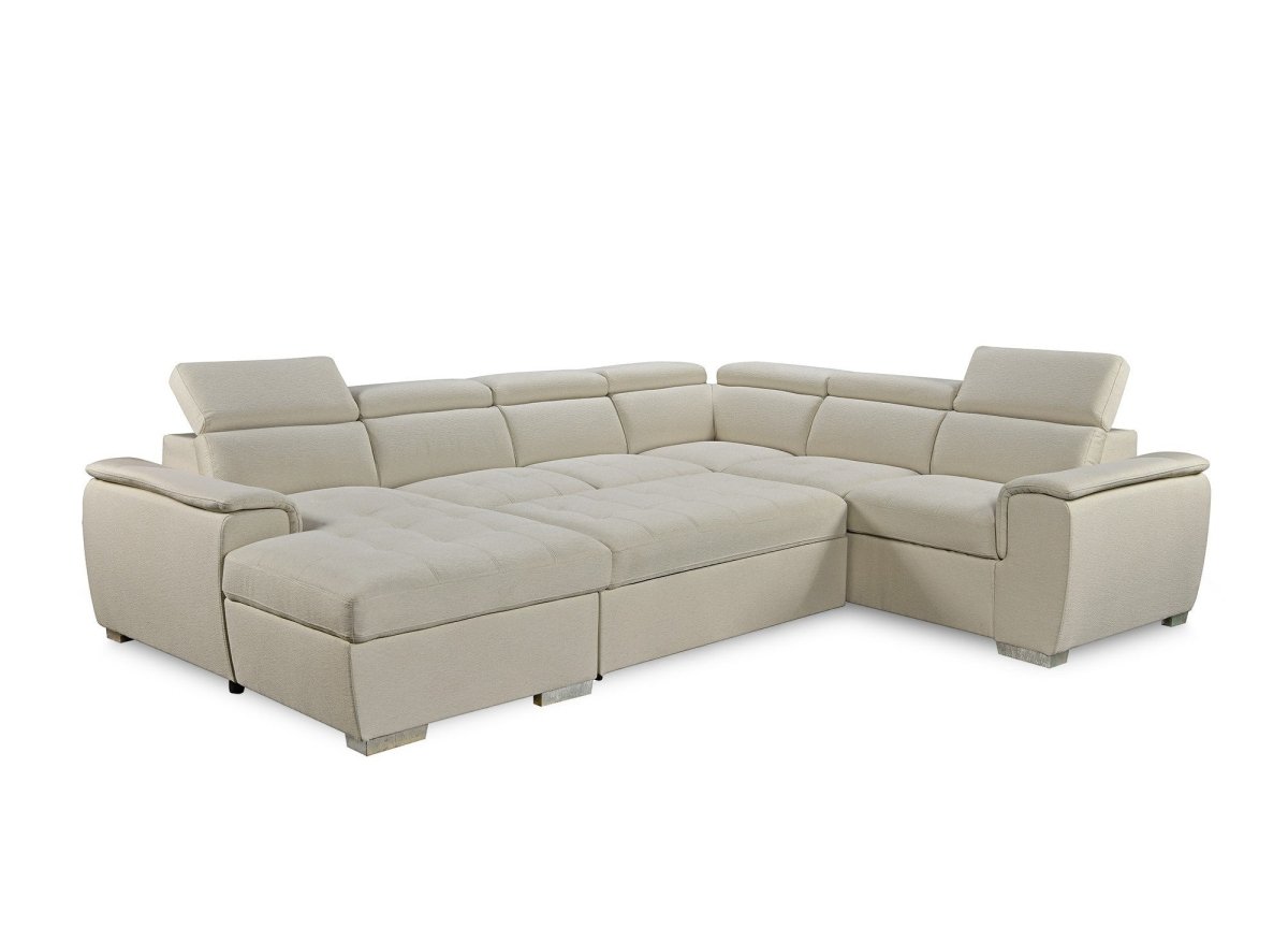 Canapé panoramique convertible coffre de rangement en tissu beige GAELLE - Angle Gauche - DécoInParis