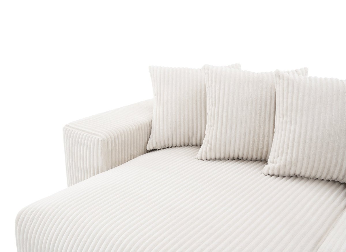 Canapé panoramique réversible convertible avec coffre en velours côtelé épais beige NOELIA - DécoInParis