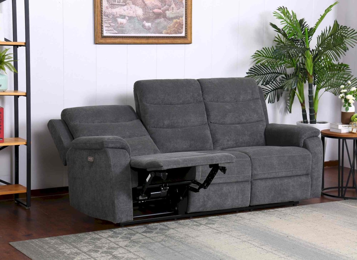 Canapé relax électrique 3 places en tissu gris foncé RICHARD - DécoInParis