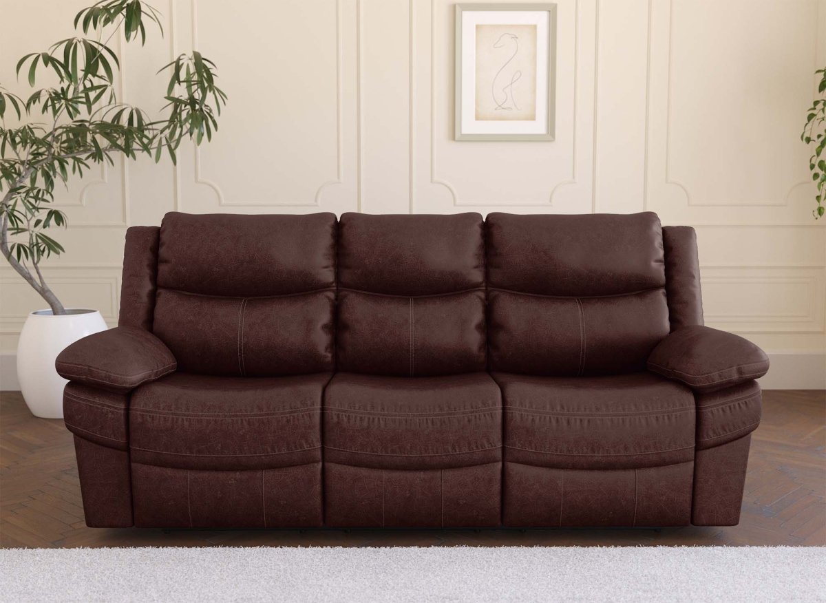 Divano relax elettrico a 3 posti in tessuto microfibra marrone ALFRED - DécoInParis