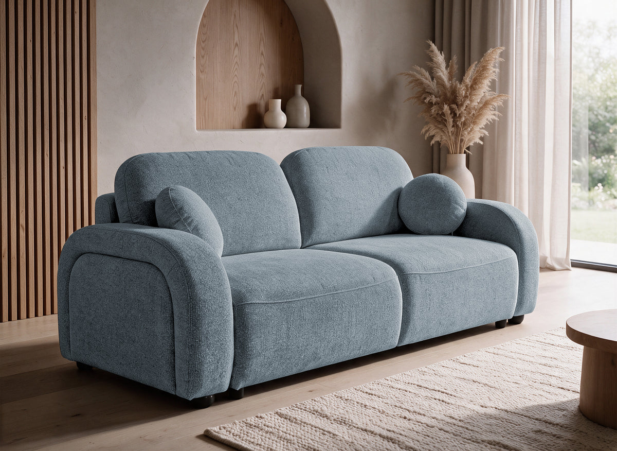 Canapé convertible 3 places en tissu texturé bleu MAYORA