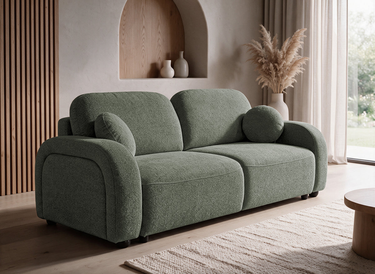 Canapé convertible 3 places en tissu texturé vert MAYORA