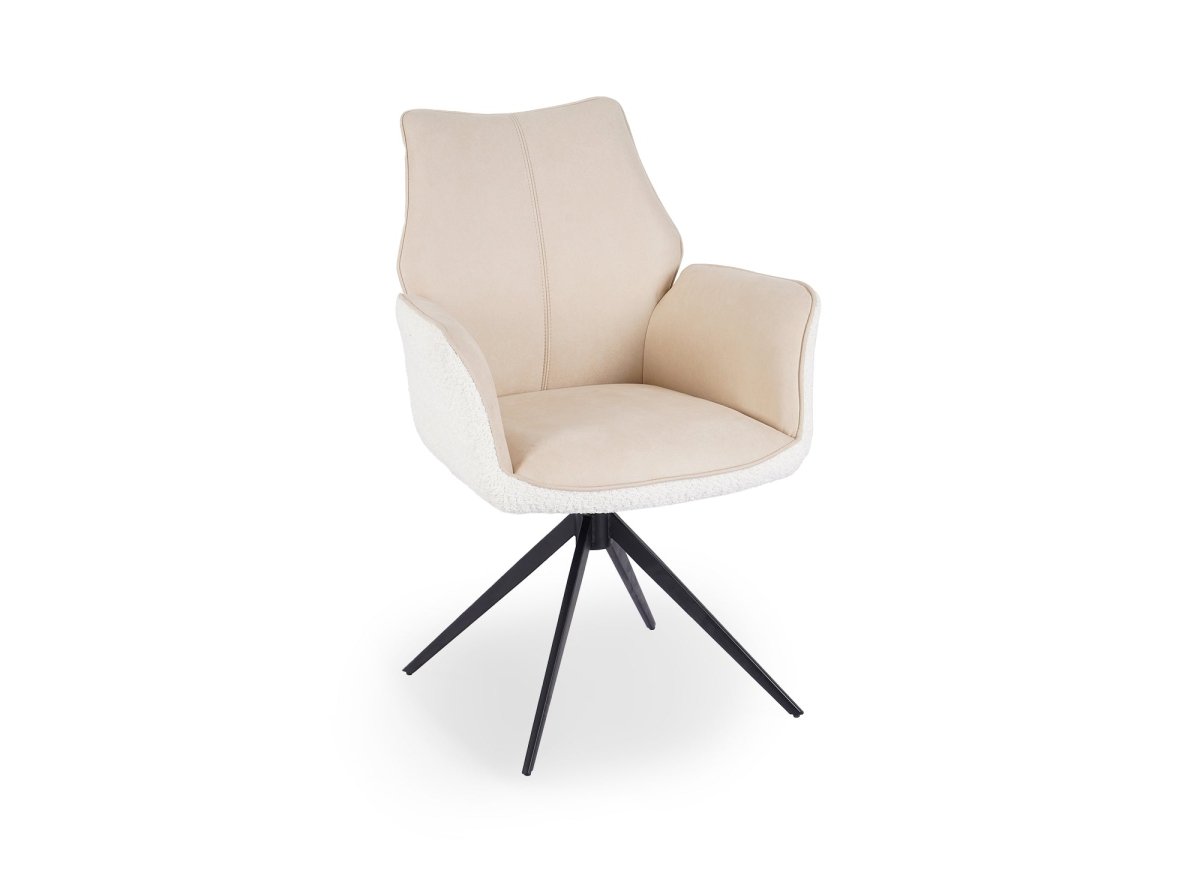 Chaise pivotante avec accoudoirs en velours et tissu bouclette beige ISALIE - DécoInParis