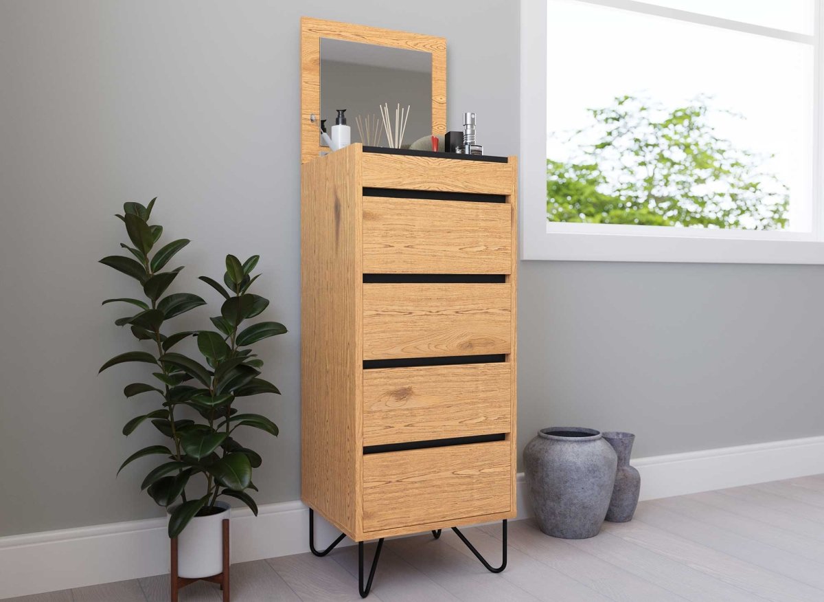 Commode en bois 4 tiroirs avec coiffeuse intégrée DARINA - DécoInParis