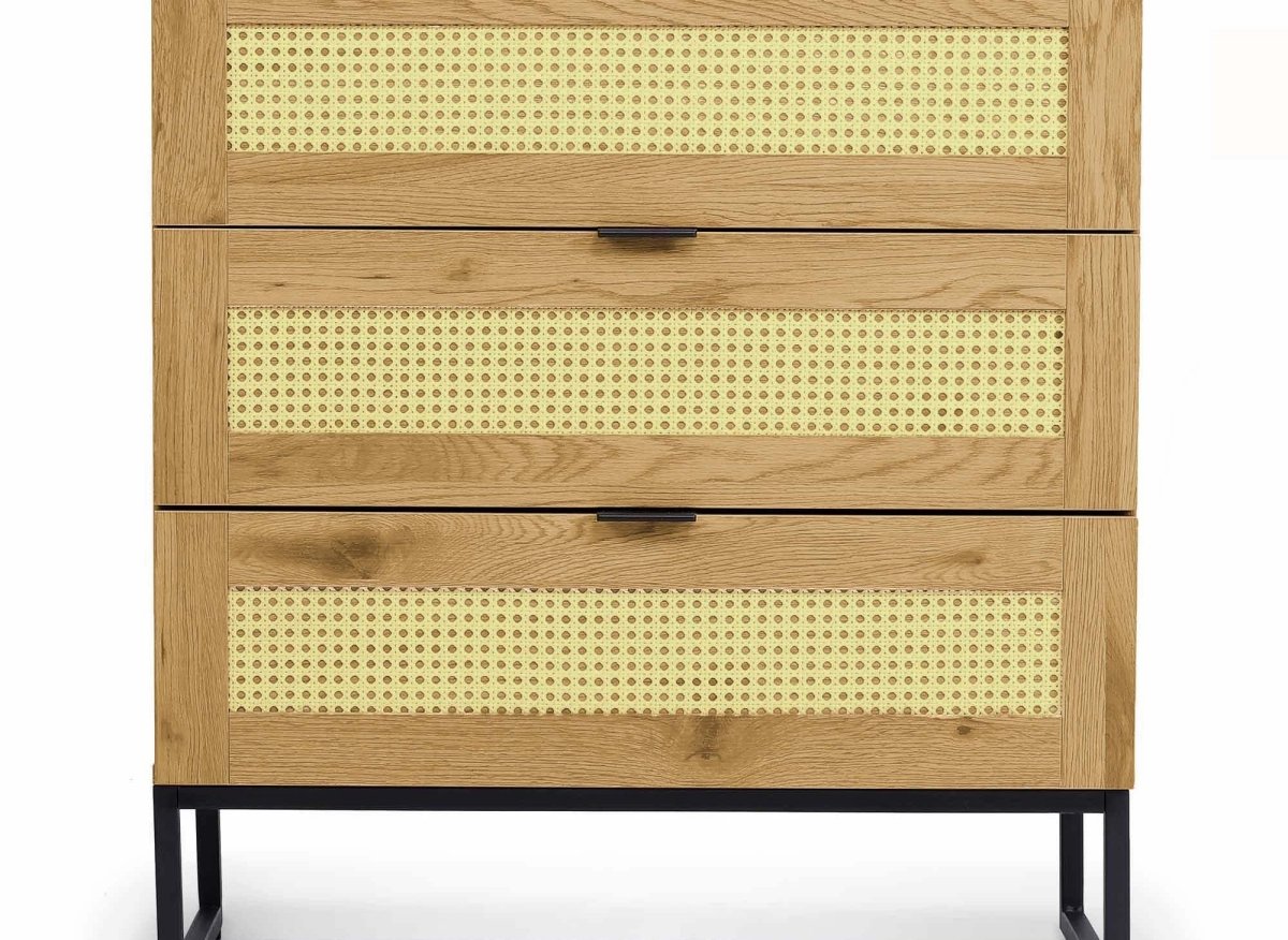 Commode scandinave 3 tiroirs en bois métal et cannage TULLIO - DécoInParis