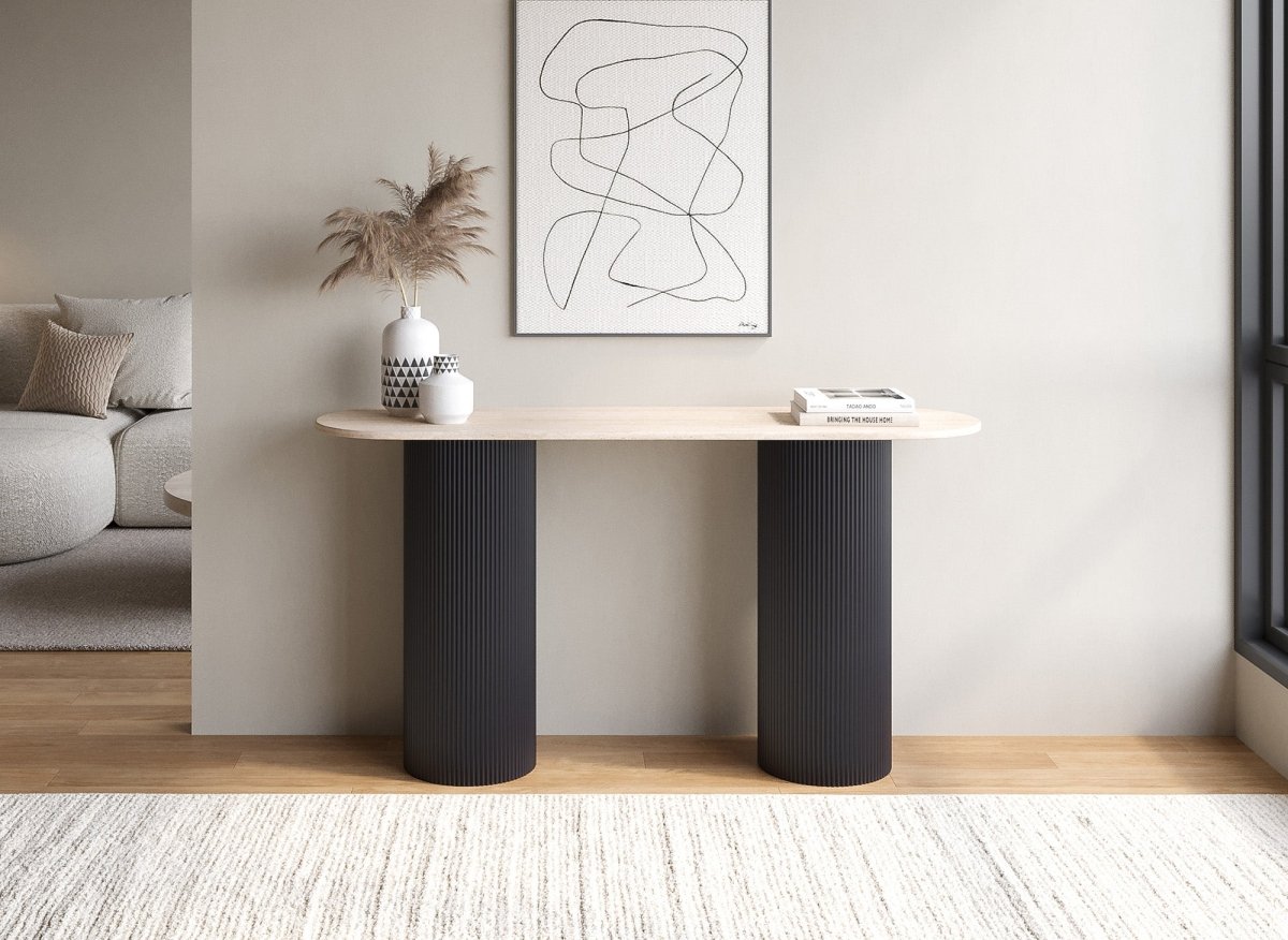 Console en marbre composite beige pieds noir DHARA BLACK - DécoInParis