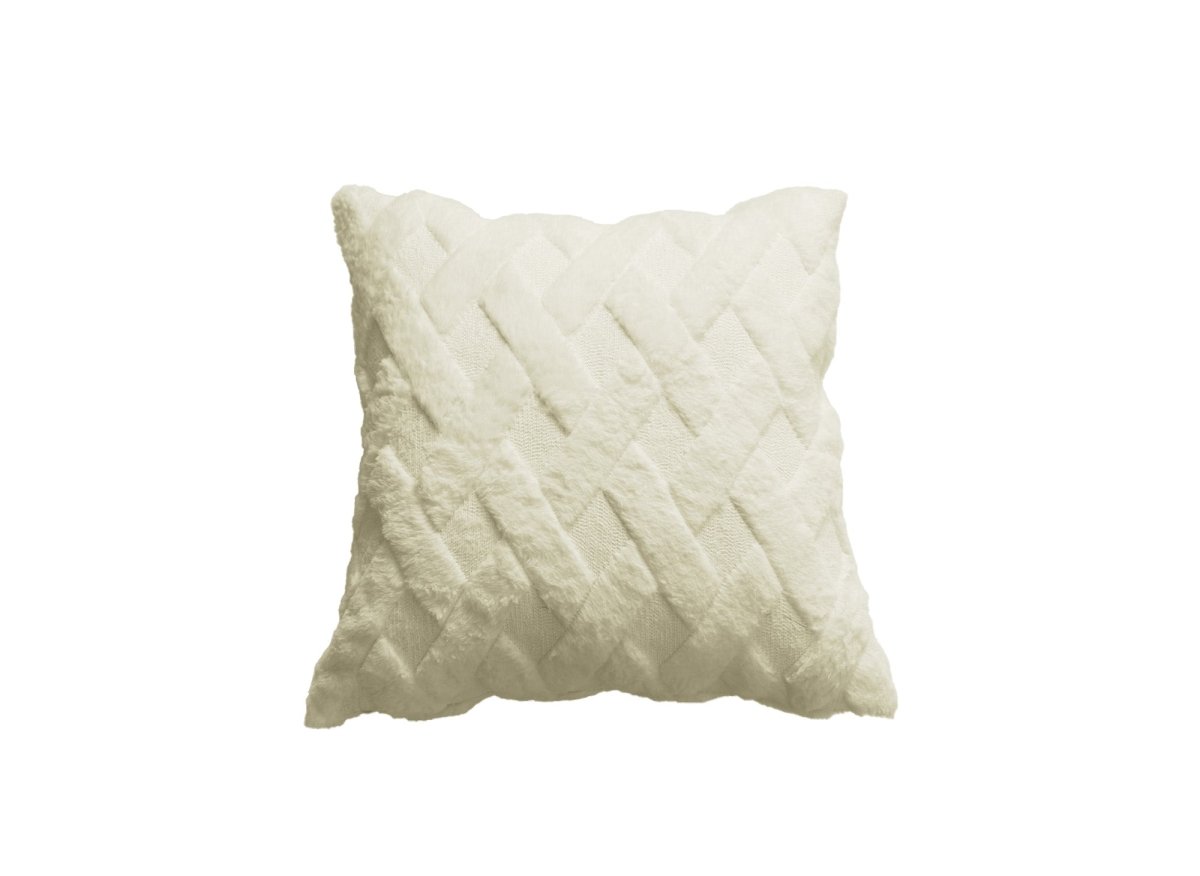 Coussin carré 45x45 cm en tissu à poils effet graphique beige MADALA - DécoInParis