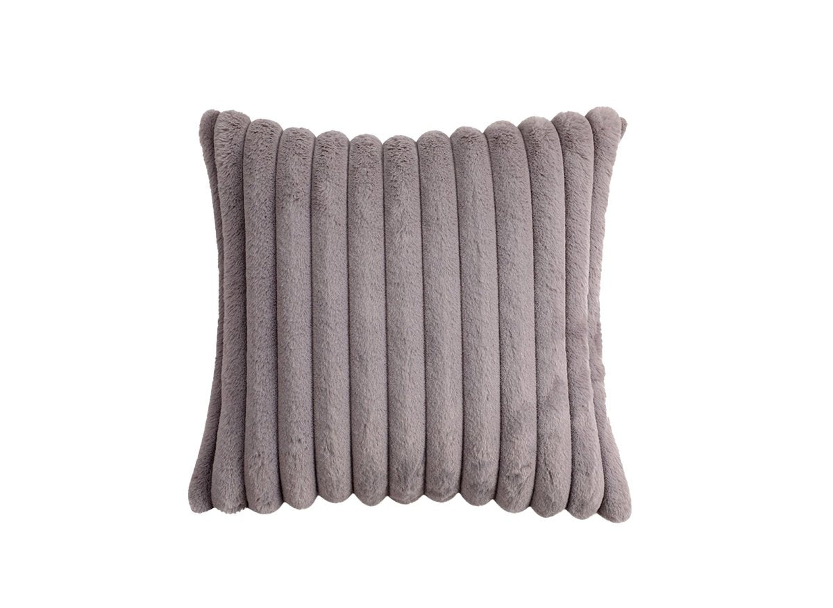 Coussin carré en velours côtelé effet fourrure gris 45x45 cm URBAIN - DécoInParis