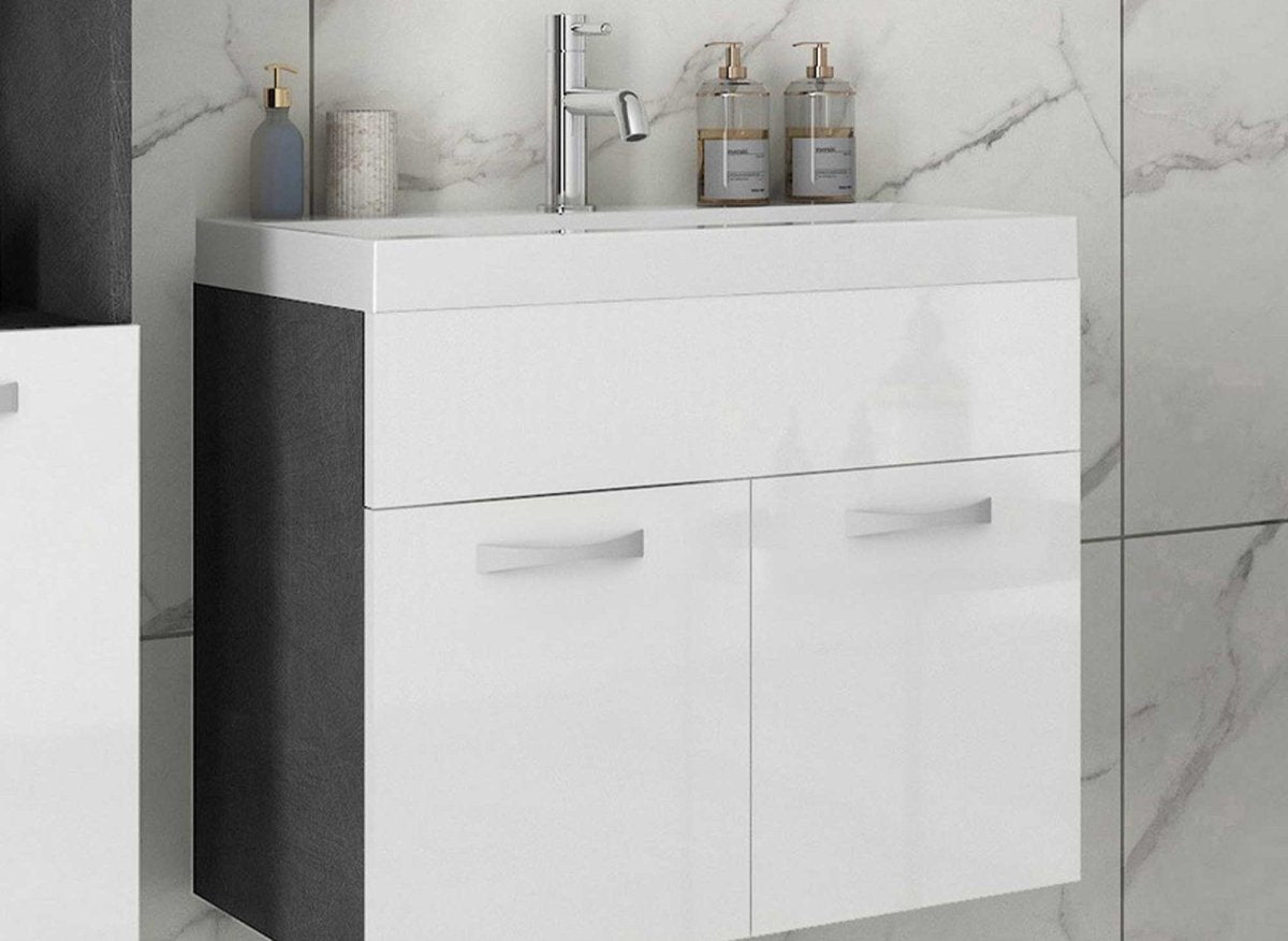 Ensemble meubles salle de bain design suspendu - Gris foncé et blanc HARMONY - DécoInParis