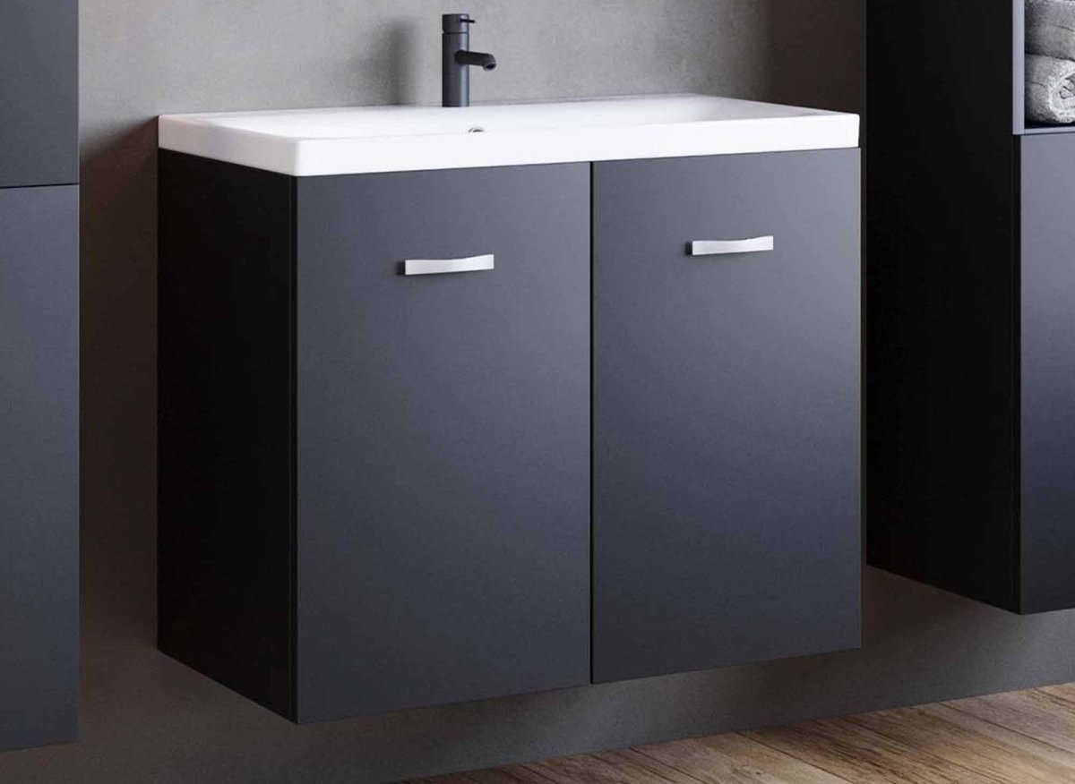 Ensemble meubles salle de bain design suspendu - Noir mat ALBY - DécoInParis