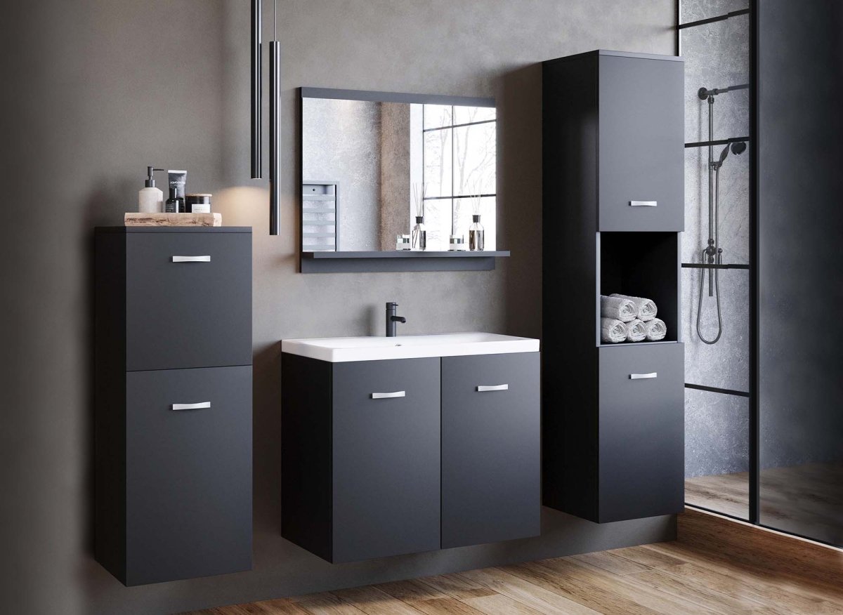 Ensemble meubles salle de bain design suspendu - Noir mat ALBY - DécoInParis